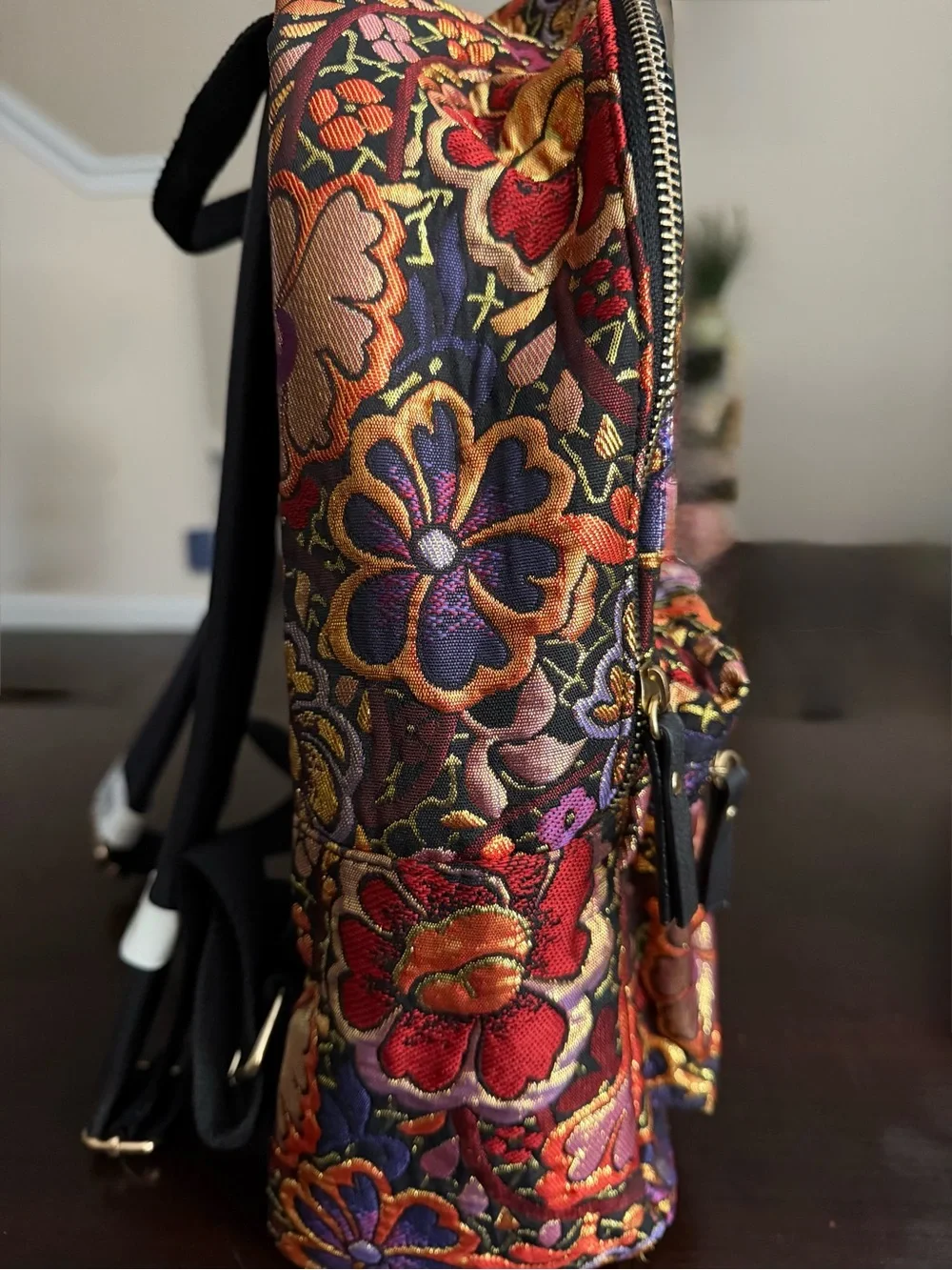 Free People Inspired Floral Brocade Embroidered Jacquard Backpack NWOT 15x11x5